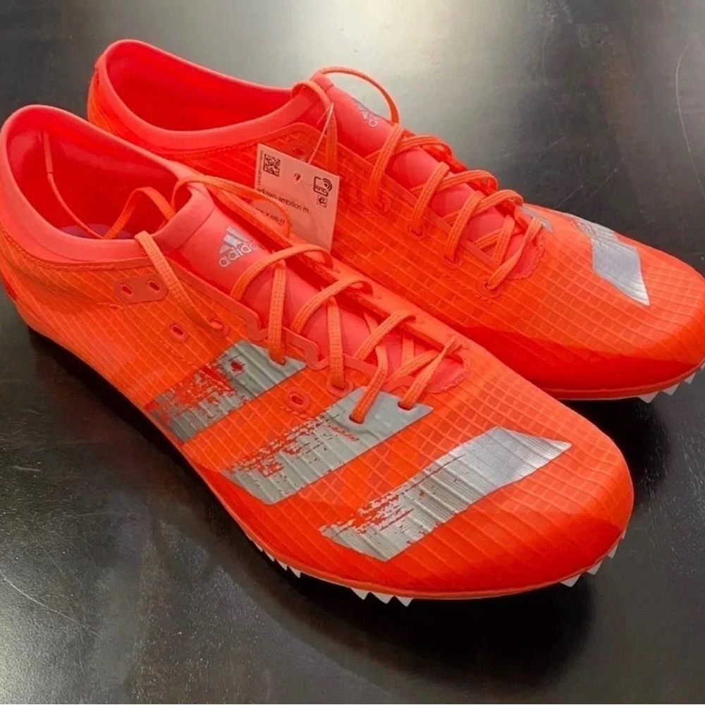 Adidas Adizero Ambition M  Neon Orange Track and Field Spikes with Silver Accent